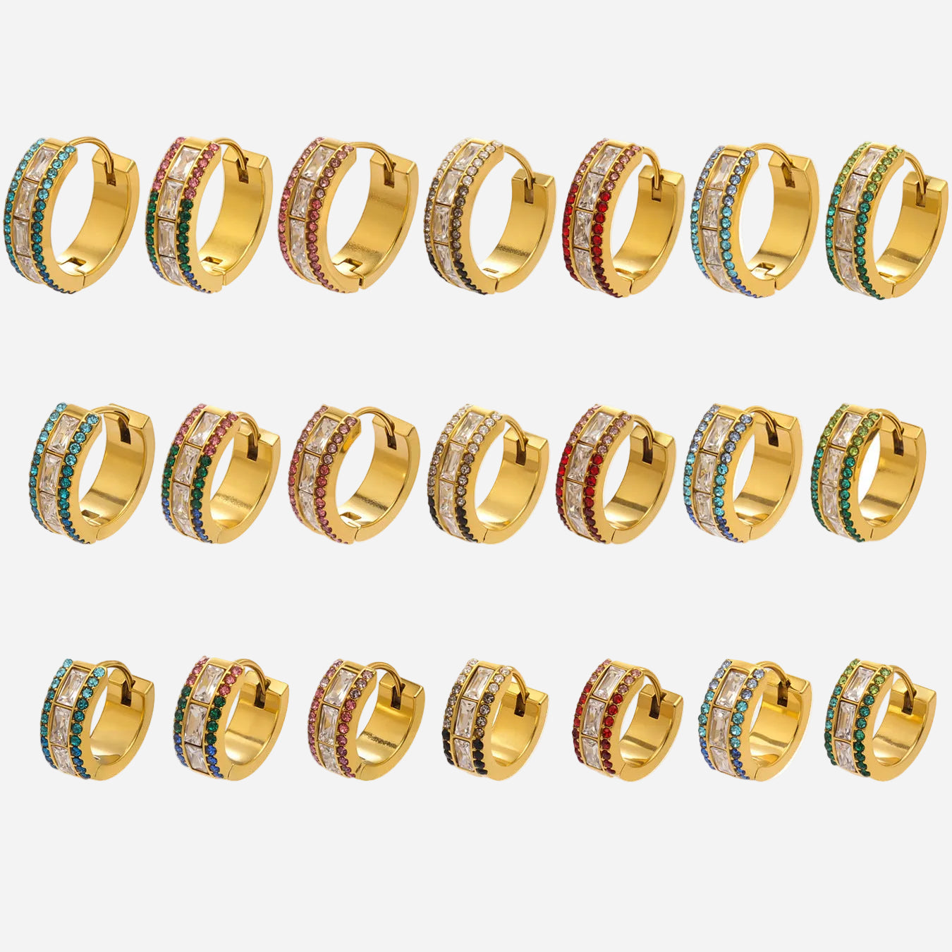 Large 316L stainless steel hoop earrings with black zircon and clear 5A cubic zirconia, luxury gold plated wholesale jewelry