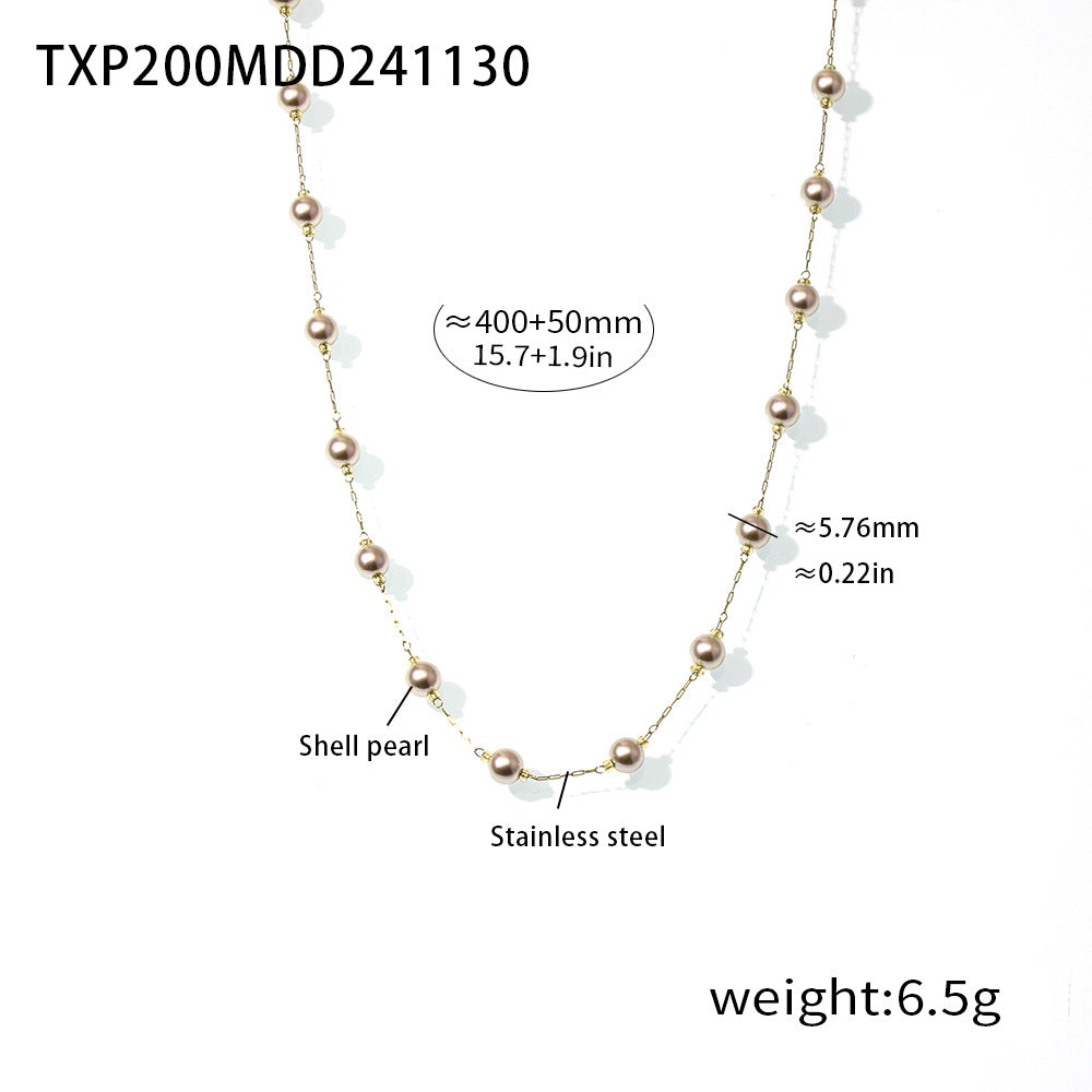 316L Stainless Steel 6mm Imitation Pearl Necklace & Bracelet Set - Image 9