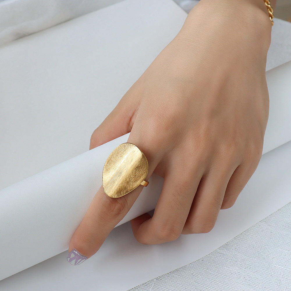 316L Stainless Steel Abstract Brushed Matte Statement Ring - Image 1