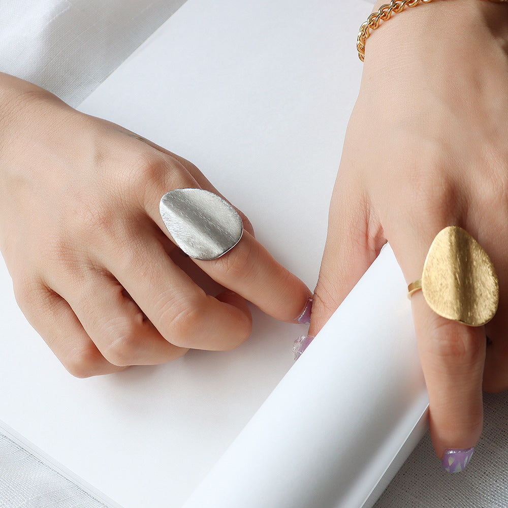 316L Stainless Steel Abstract Brushed Matte Statement Ring - Image 9
