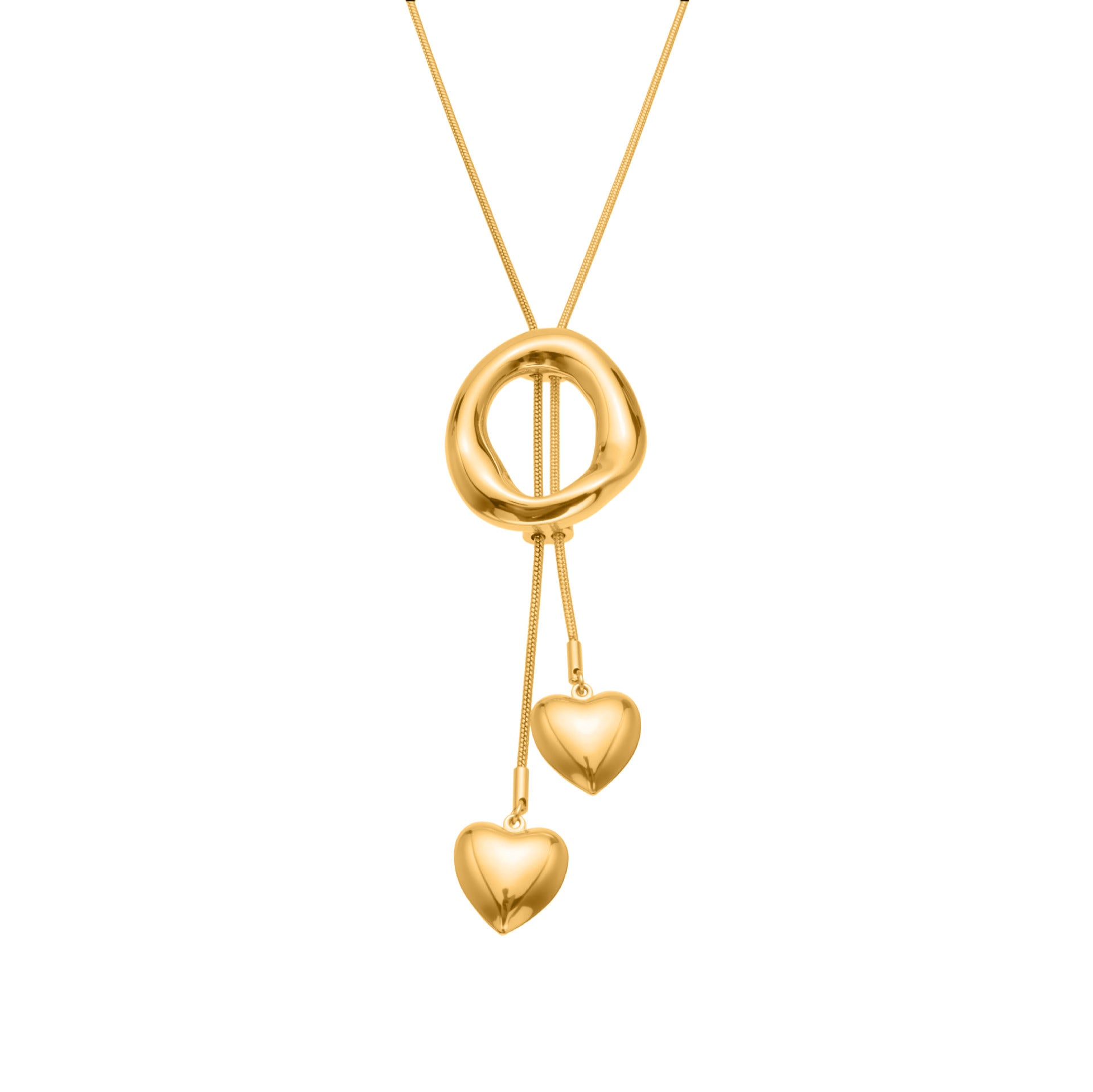 316L Stainless Steel Adjustable Heart Tassel Lariat Necklace - Image 5