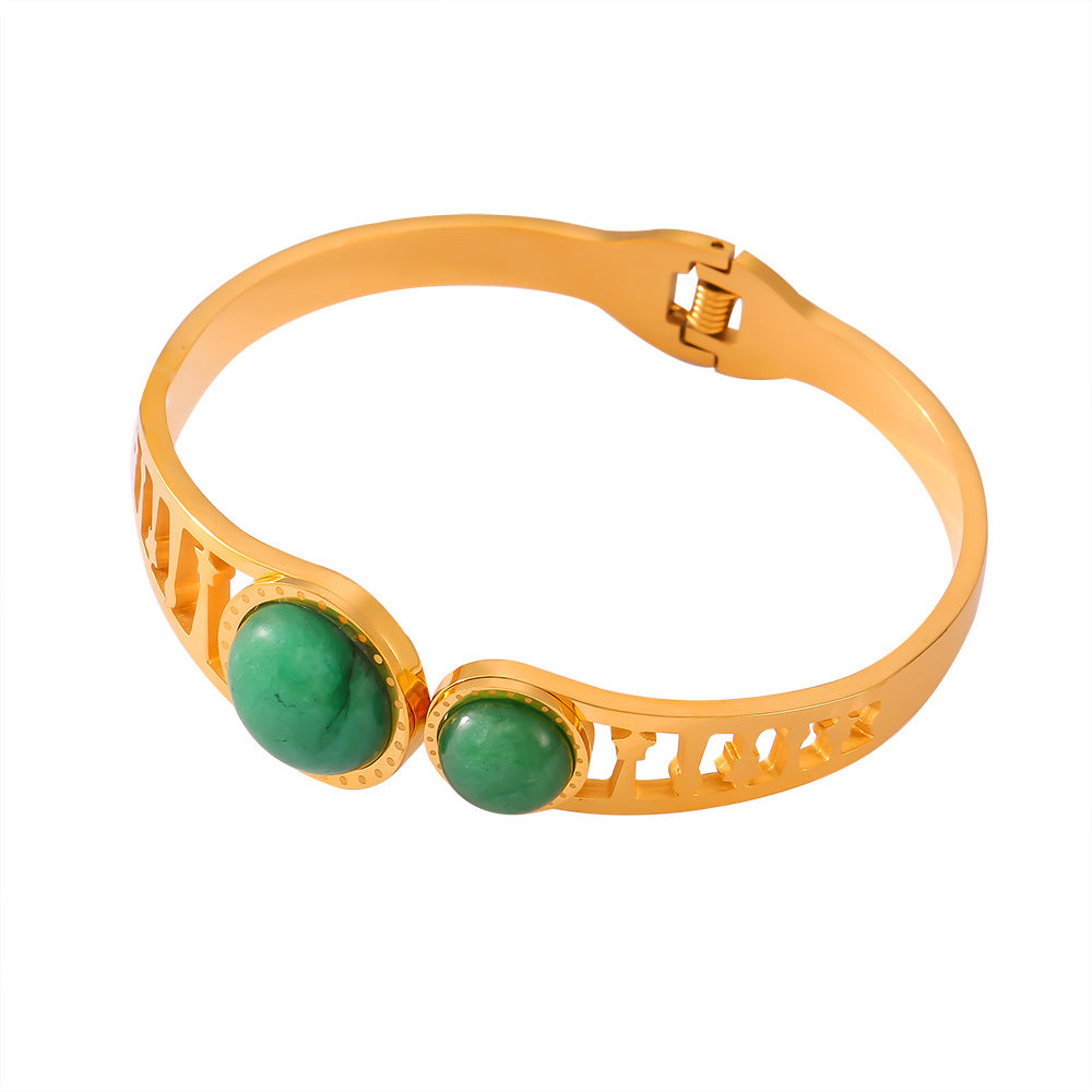 316L Stainless Steel Amazonite Roman Lattice Cuff Bangle - Image 10