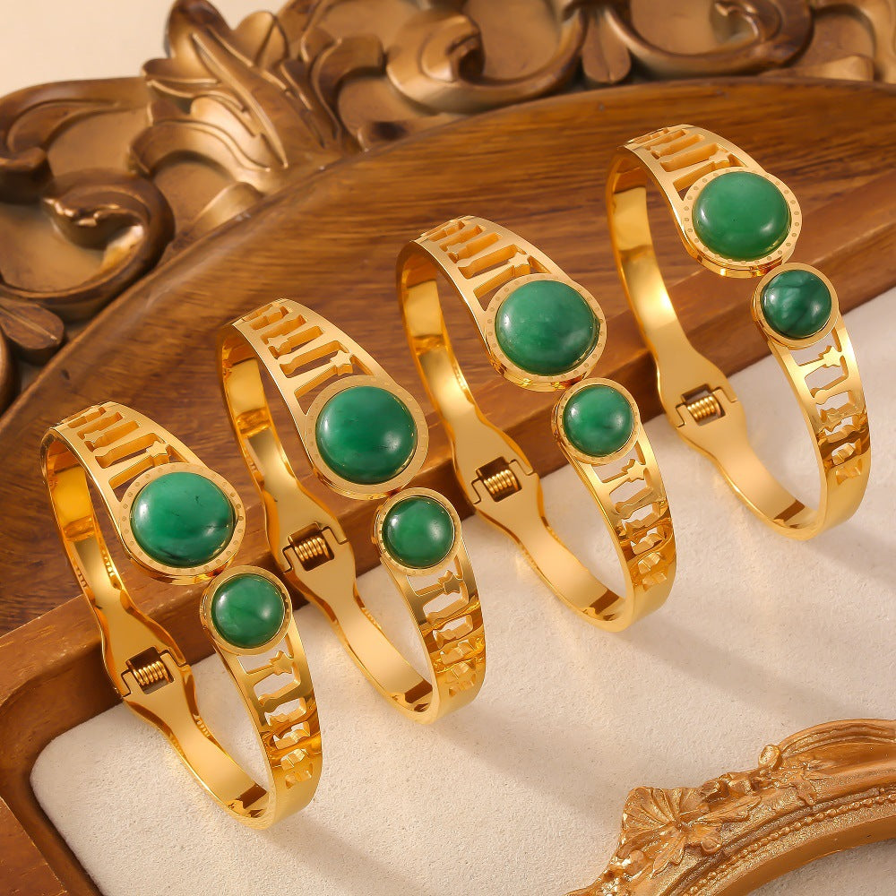 316L Stainless Steel Amazonite Roman Lattice Cuff Bangle - Image 13