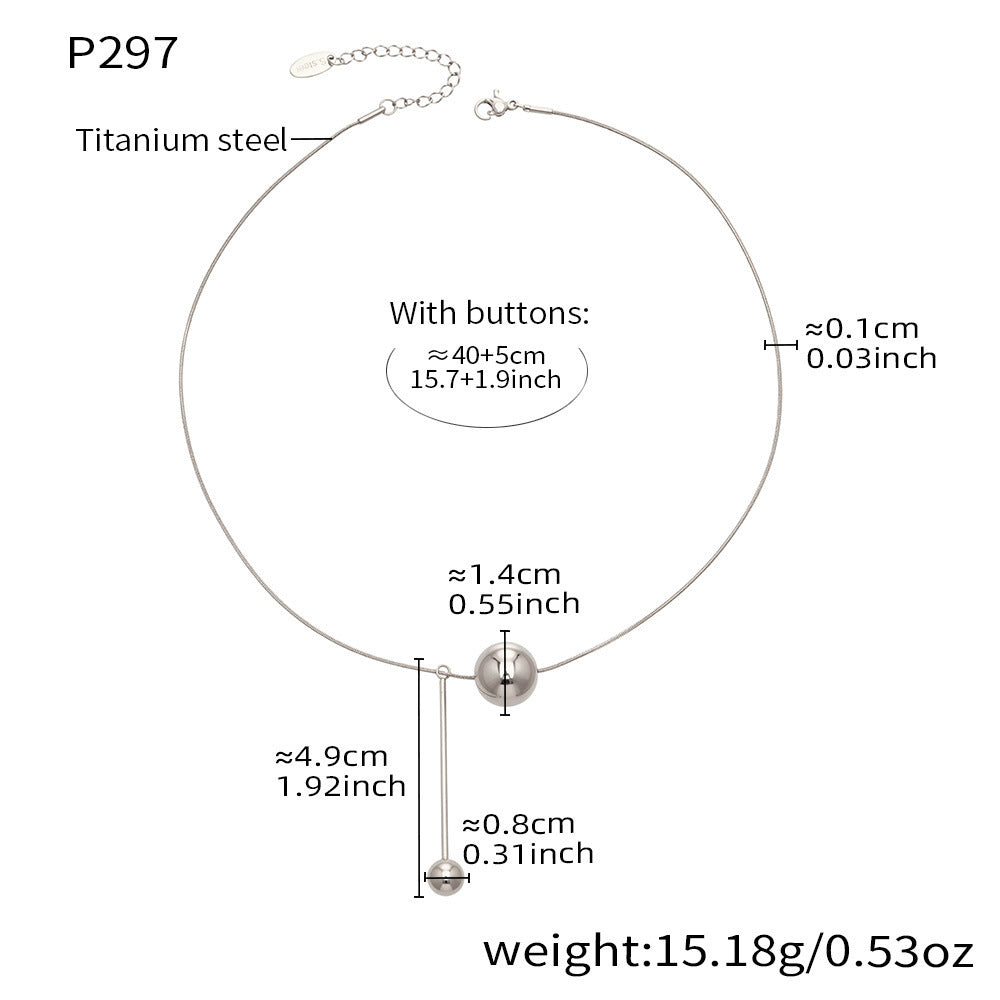 316L stainless steel silver ball tassel necklace with sleek mirror drop