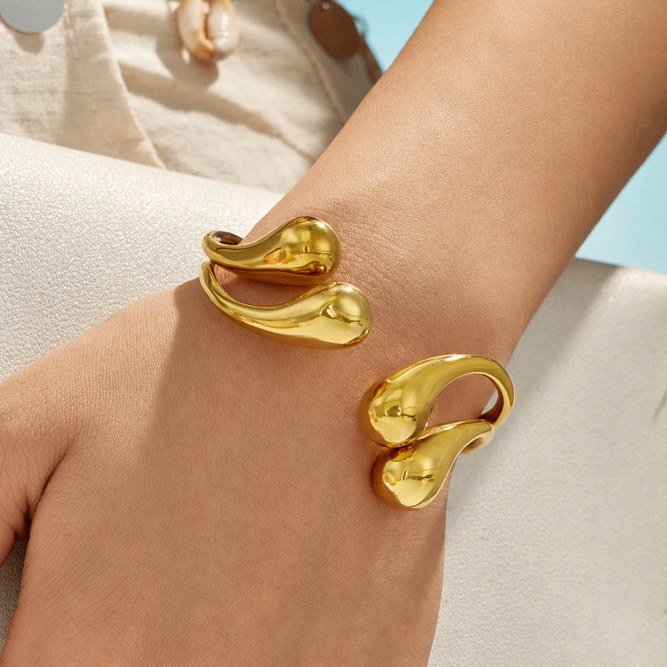 316L Stainless Steel 18K PVD Gold Droplet Bangle made with 316L stainless steel and 18K PVD gold finish for wholesale jewelry buyers - image 4