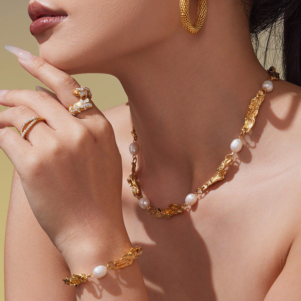 316L Stainless Steel Baroque Freshwater Pearl Link Chain - Image 1