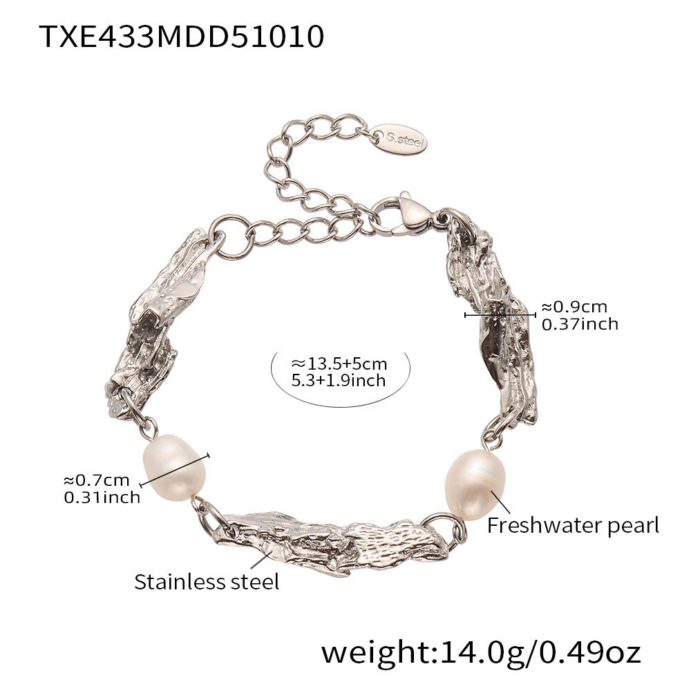 316L Stainless Steel Mixed Metal Baroque Freshwater Pearl Link Chain Set