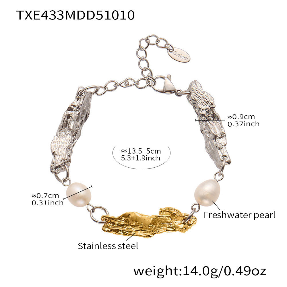 316L Stainless Steel Mixed Metal Baroque Freshwater Pearl Link Chain Set