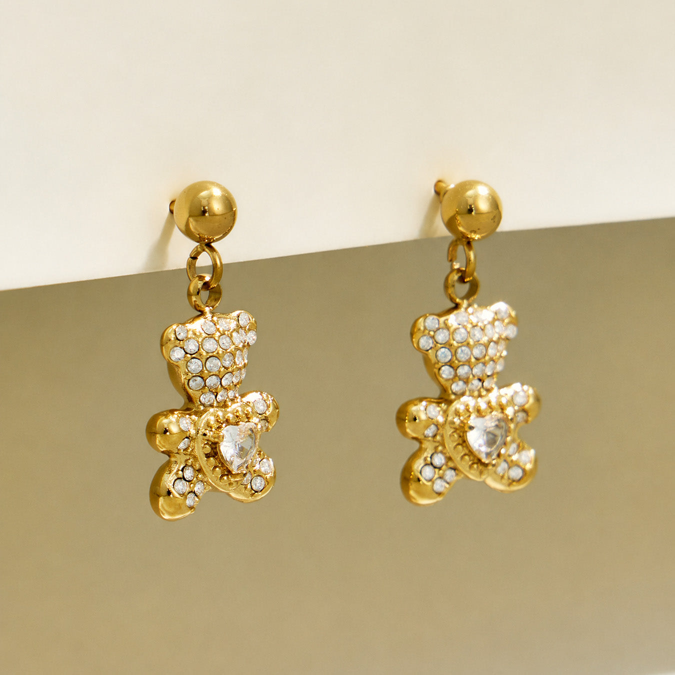 316L Stainless Steel 18K PVD Gold Bear Zircon Earrings made with 316L stainless steel and 18K PVD gold finish for wholesale jewelry buyers - image 4