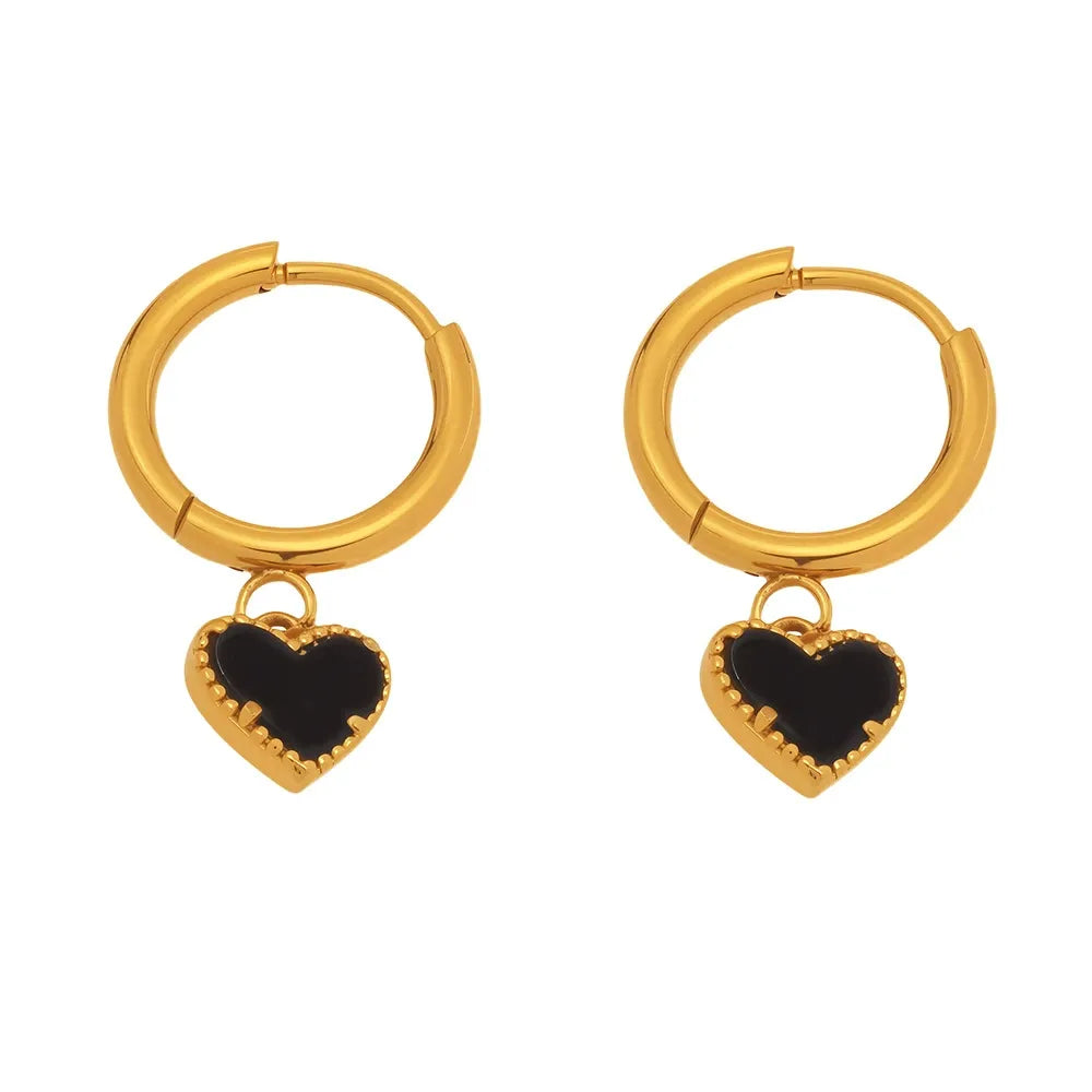 316L Stainless Steel Black Agate Heart Huggies - Image 4