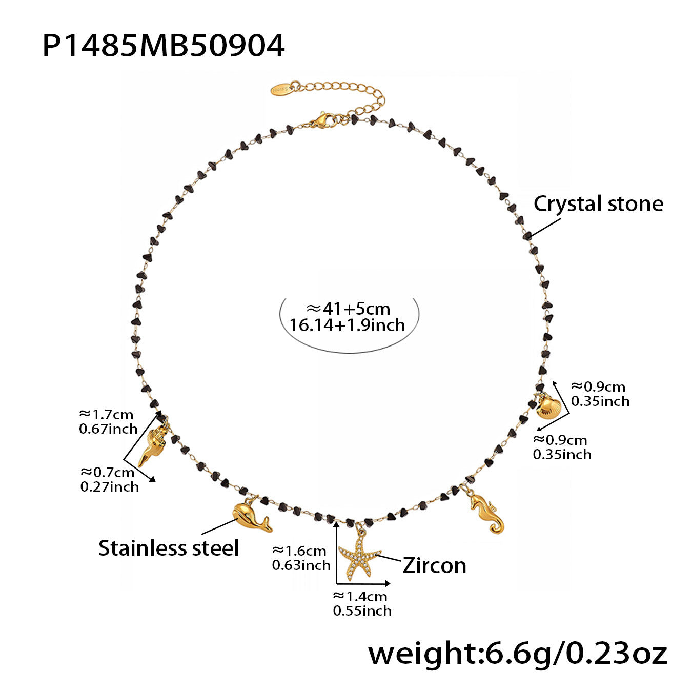 316L Stainless Steel Black Crystal & Starfish Zircon DIY Multi-Pendant Necklace - Image 3