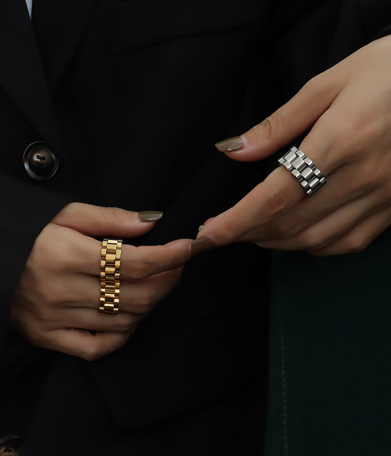 316L Stainless Steel Bold Industrial Design Stackable Ring - Image 4