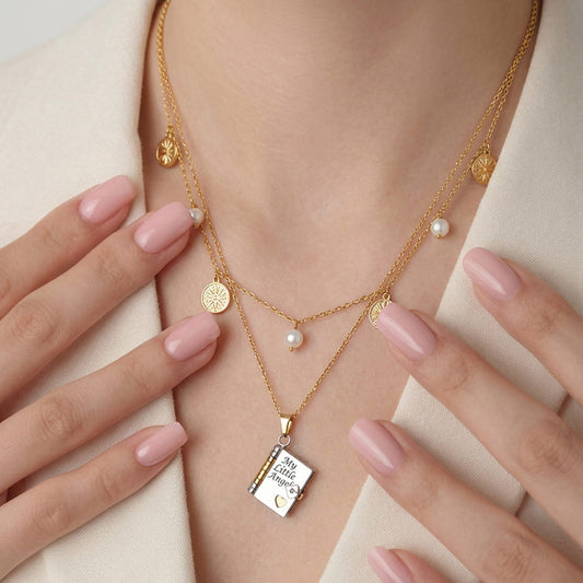316L Stainless Steel 18K Gold PVD Engraved Book Pendant Necklace – Mother’s Day Family Love Gift