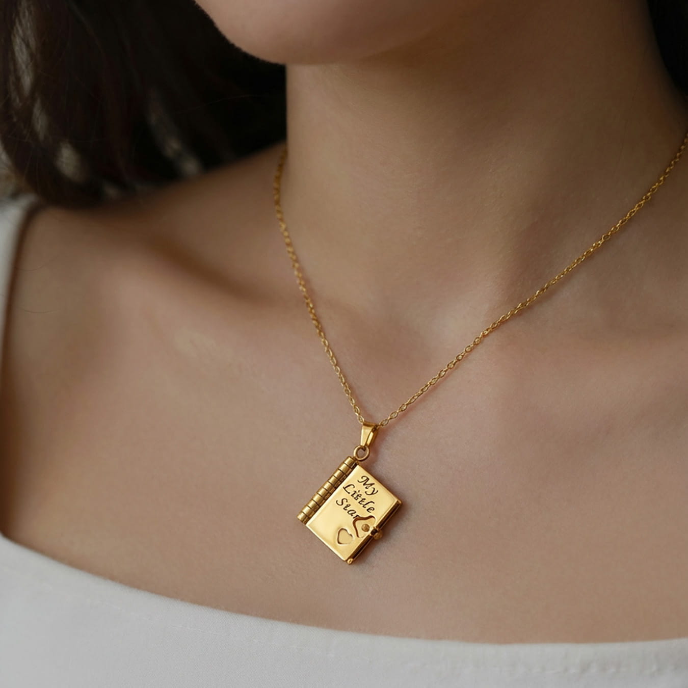 316L Stainless Steel 18K Gold PVD Engraved Book Pendant Necklace – Mother’s Day Family Love Gift