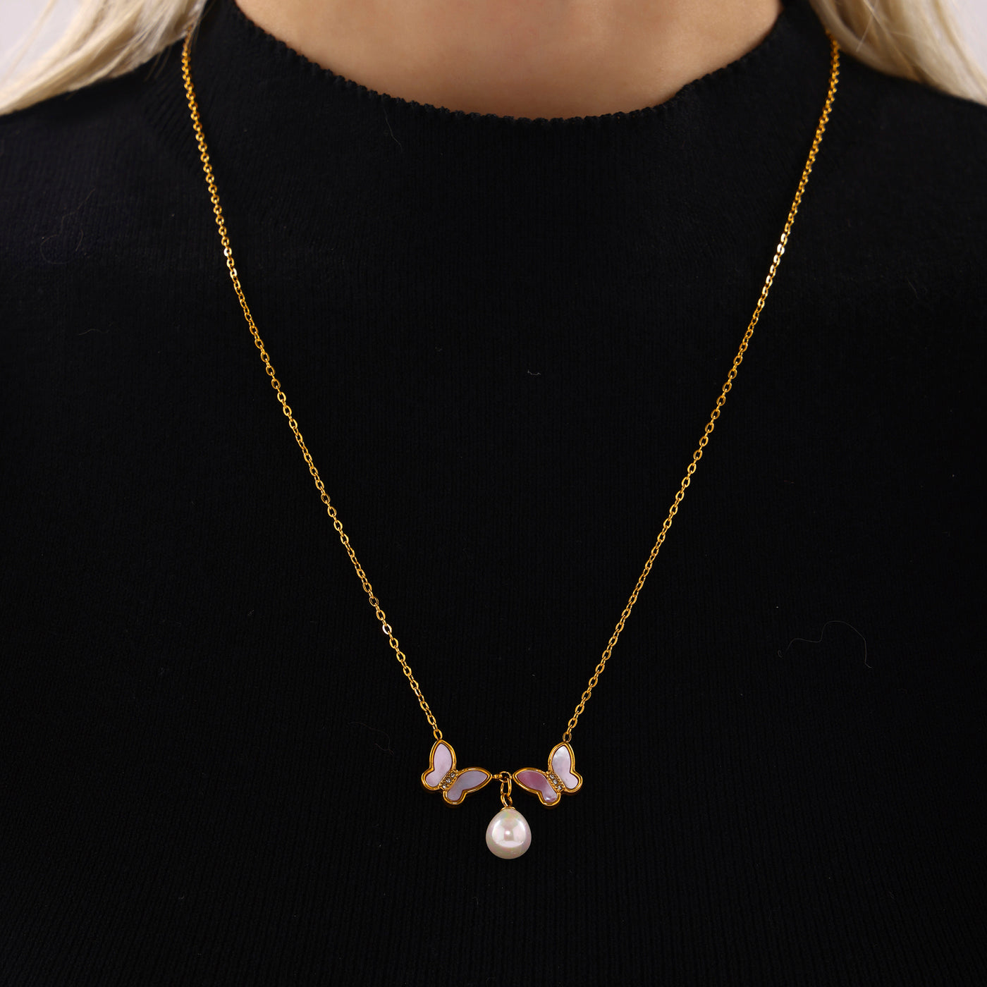 316L Stainless Steel 18K PVD Gold Butterfly Necklace made with 316L stainless steel and 18K PVD gold finish for wholesale jewelry buyers - image 10