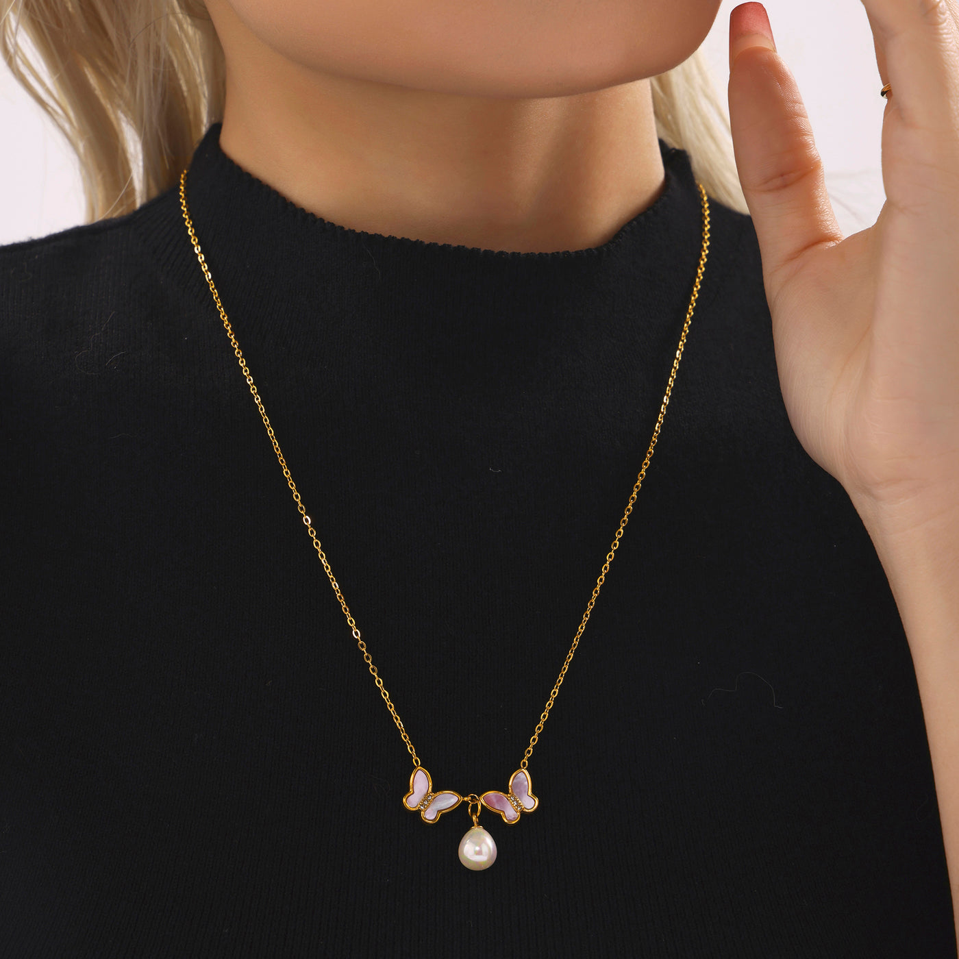 316L Stainless Steel 18K PVD Gold Butterfly Necklace made with 316L stainless steel and 18K PVD gold finish for wholesale jewelry buyers - image 11