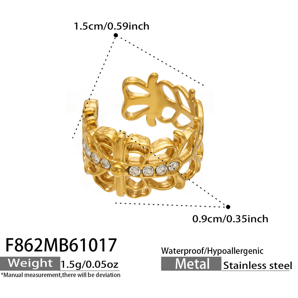304 Stainless Steel 18K PVD Gold C Shape Hollow Zircon Ear Clip made with 304 stainless steel and 18K PVD gold finish for wholesale jewelry buyers - image 8