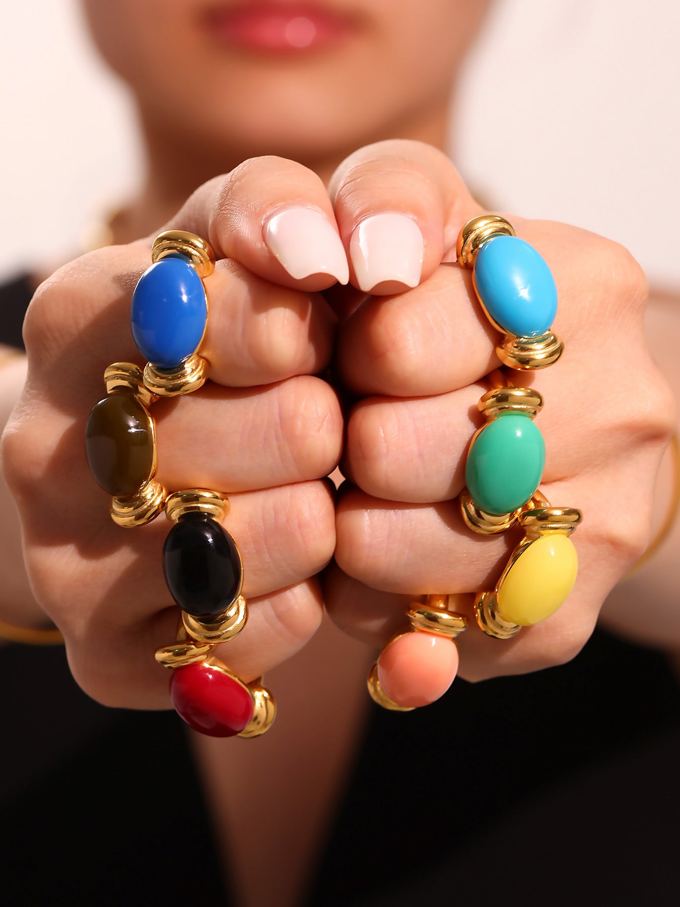 316L Stainless Steel Chic Candy Color Oval Resin Open Ring - Image 16