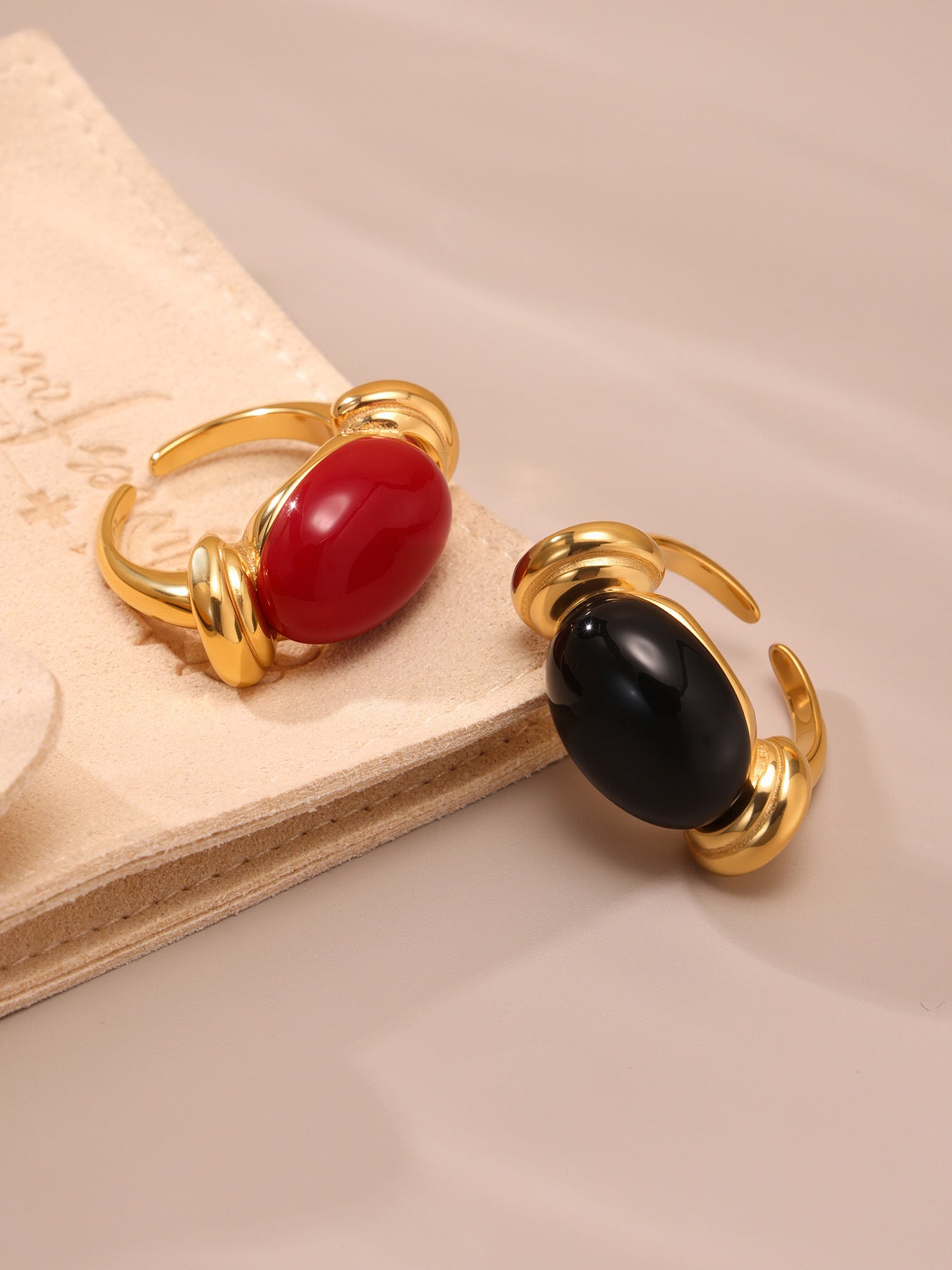 316L Stainless Steel Chic Candy Color Oval Resin Open Ring - Image 2