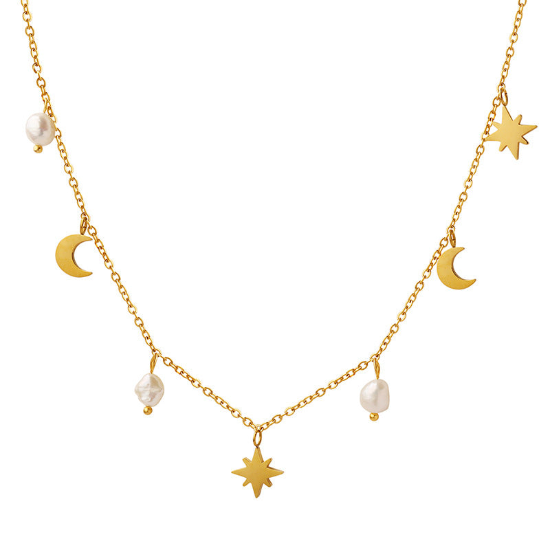 316L Stainless Steel Chic Celestial Freshwater Pearl Tassel Necklace - Image 1
