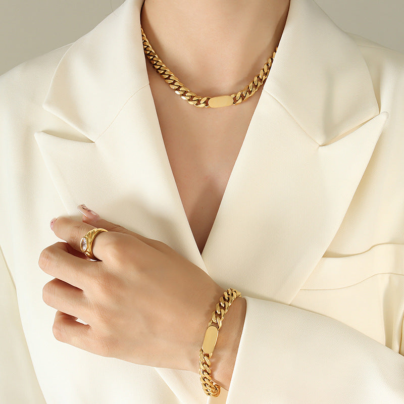 316L Stainless Steel Chic Chunky Chain Necklace & Bracelet Set - Image 1