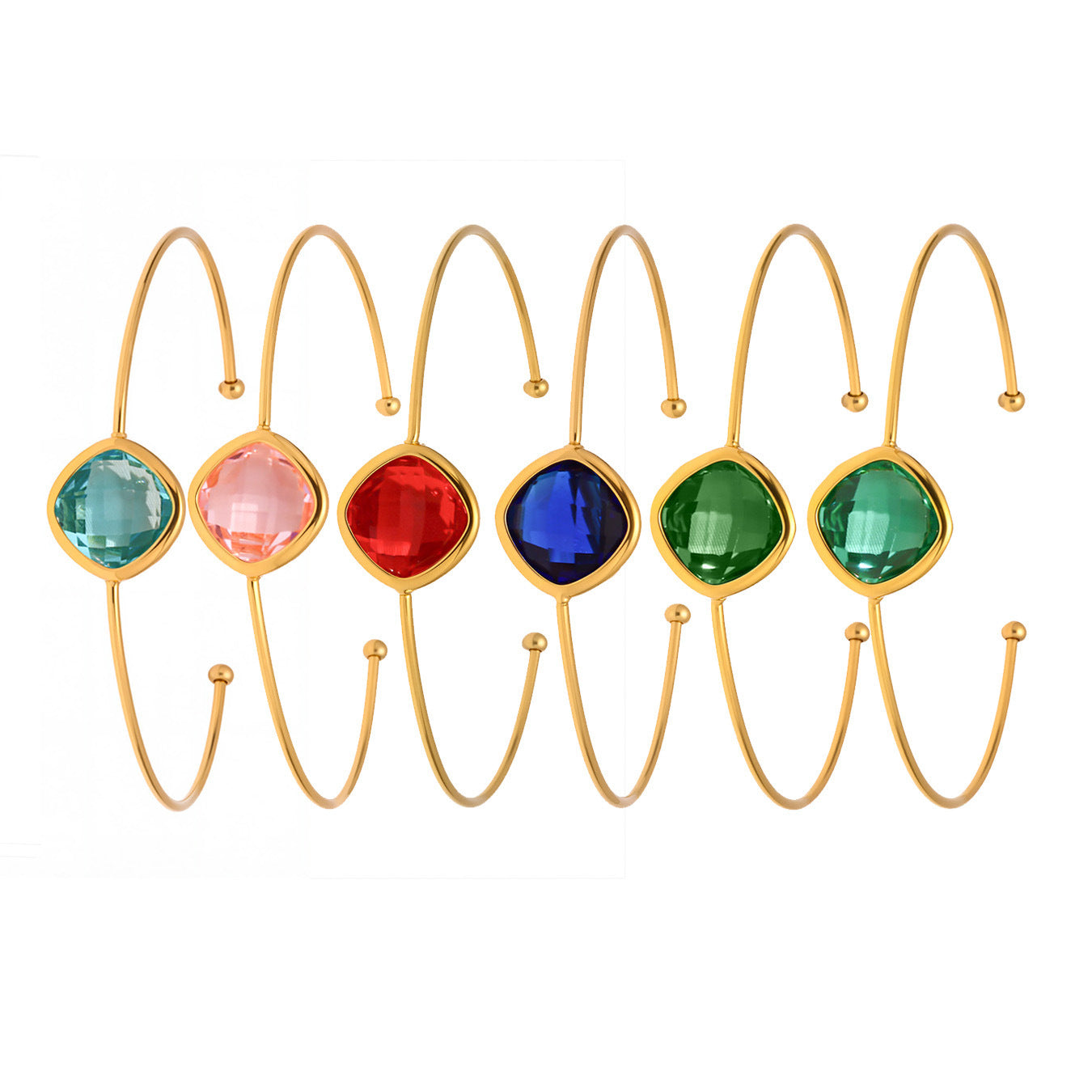 316L Stainless Steel Chic Faceted Gemstone Open Cuff Bracelet - Image 16