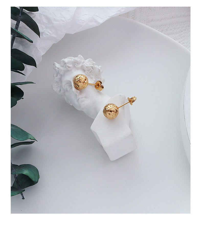 316L Stainless Steel Chic French-Inspired Textured Orb Stud Earrings - Image 3