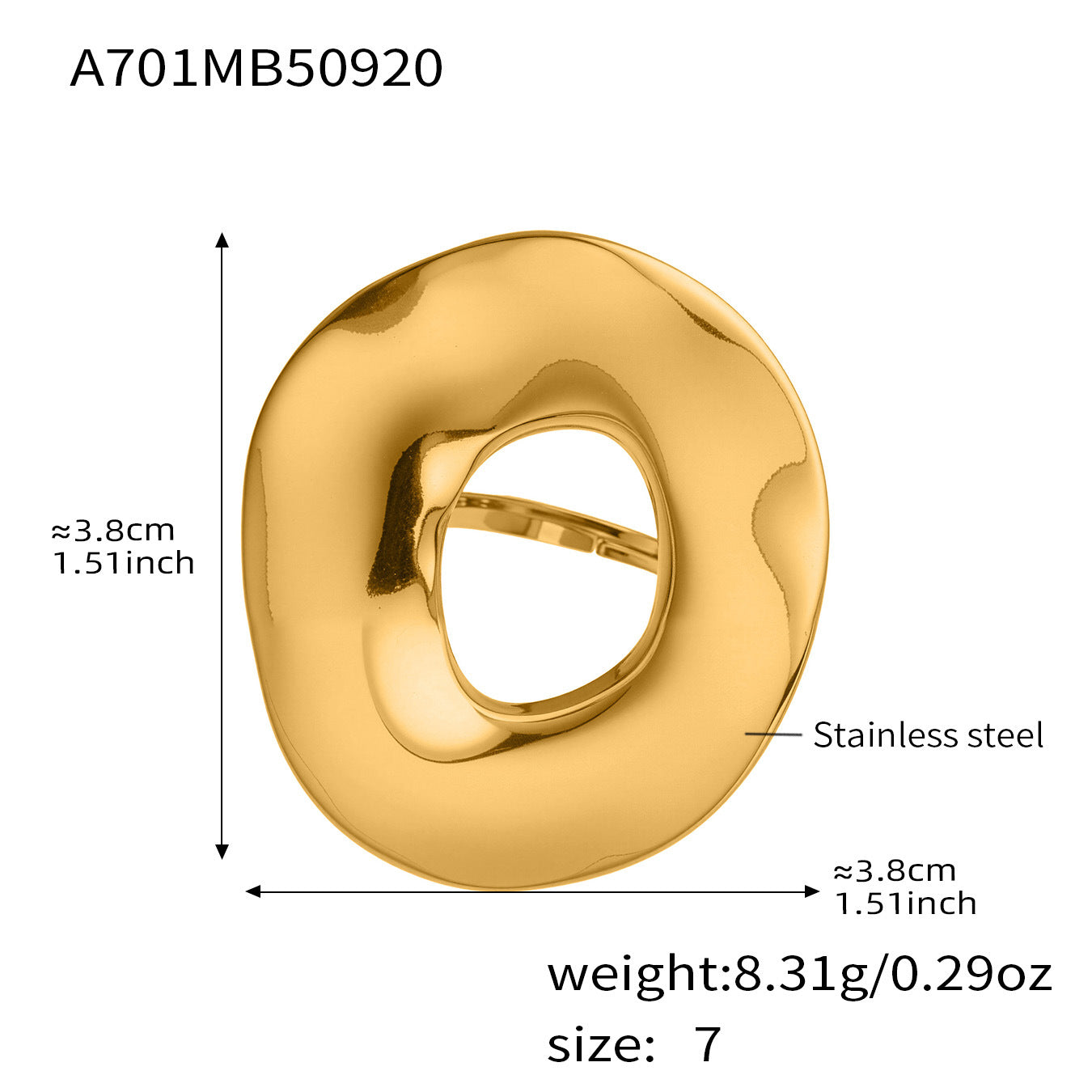 316L Stainless Steel Chic Irregular Hollow Open Ring - Image 6
