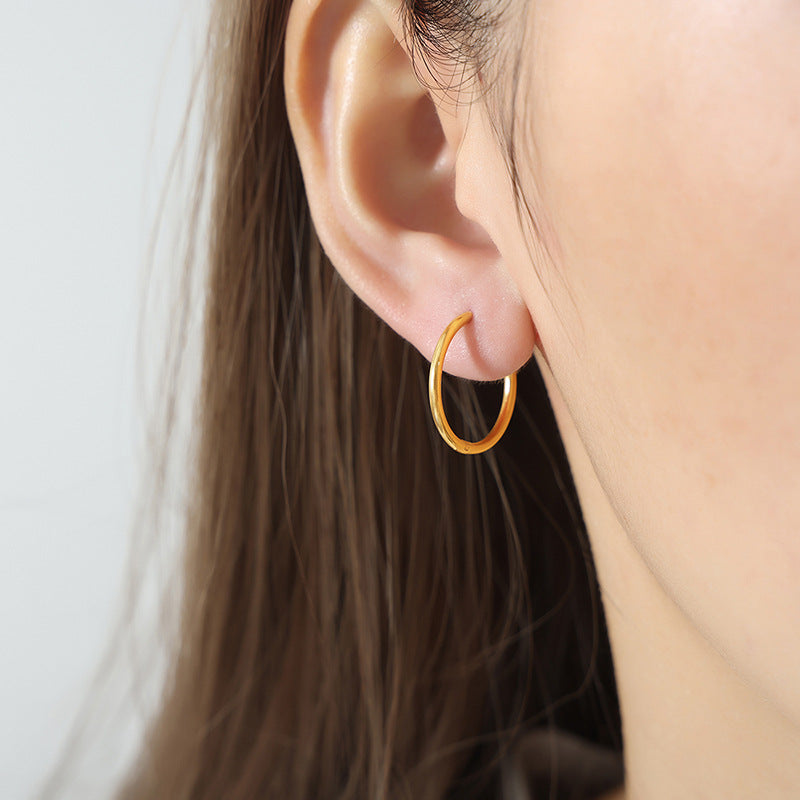 316L Stainless Steel Chic Minimalist Circle Hoop Earrings - Image 1