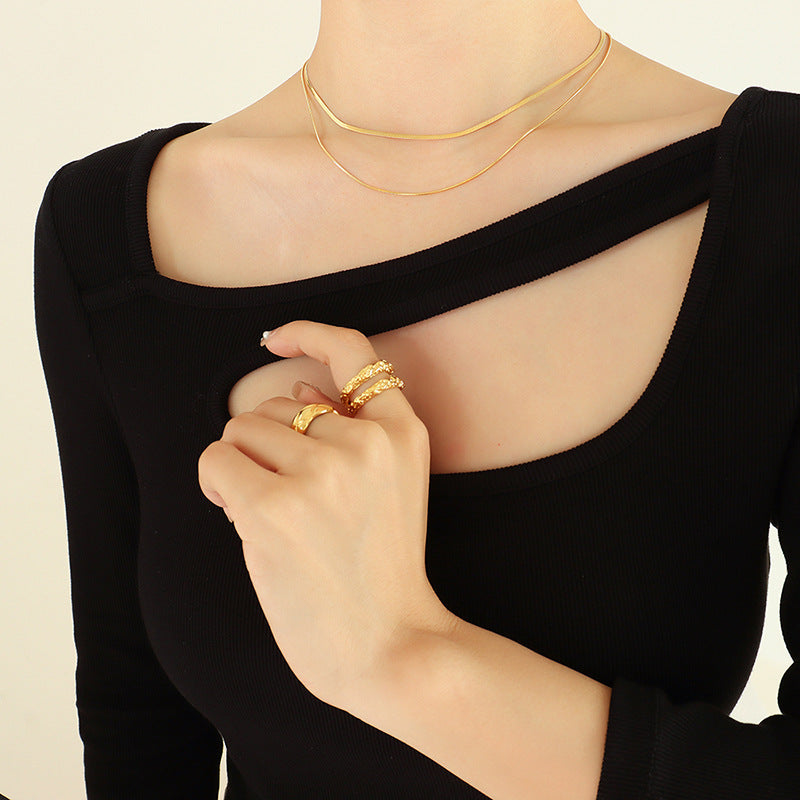 316L Stainless Steel Chic Minimalist Double Layer Snake Bone Chain Necklace - Image 2