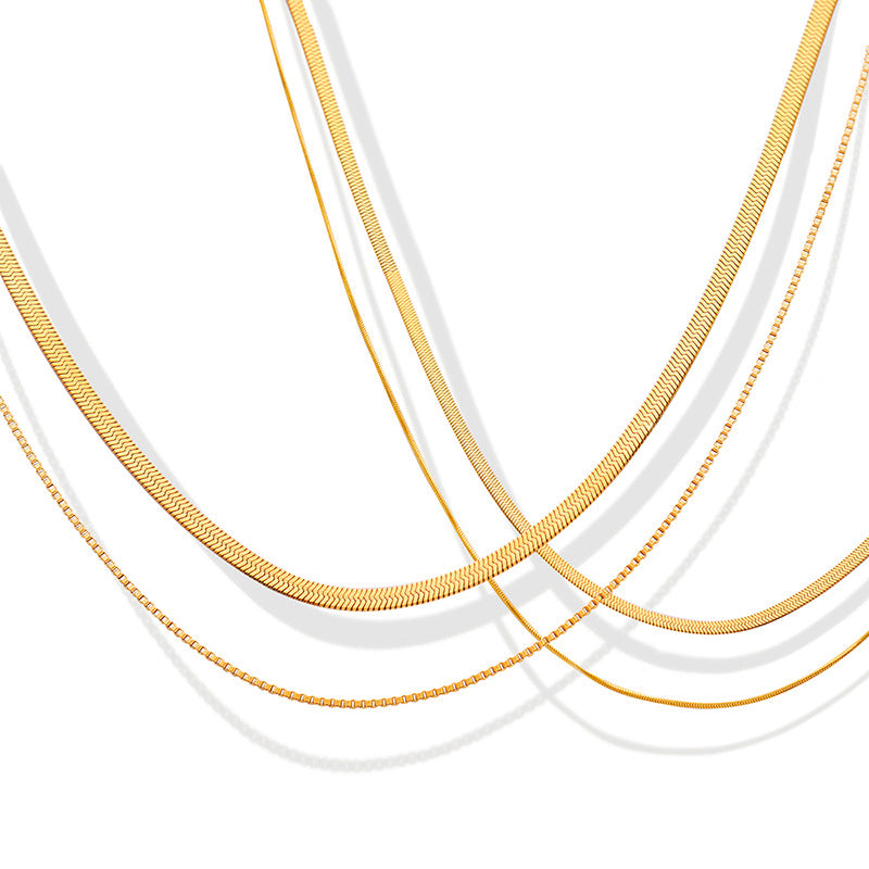 316L Stainless Steel Chic Minimalist Double Layer Snake Bone Chain Necklace - Image 4