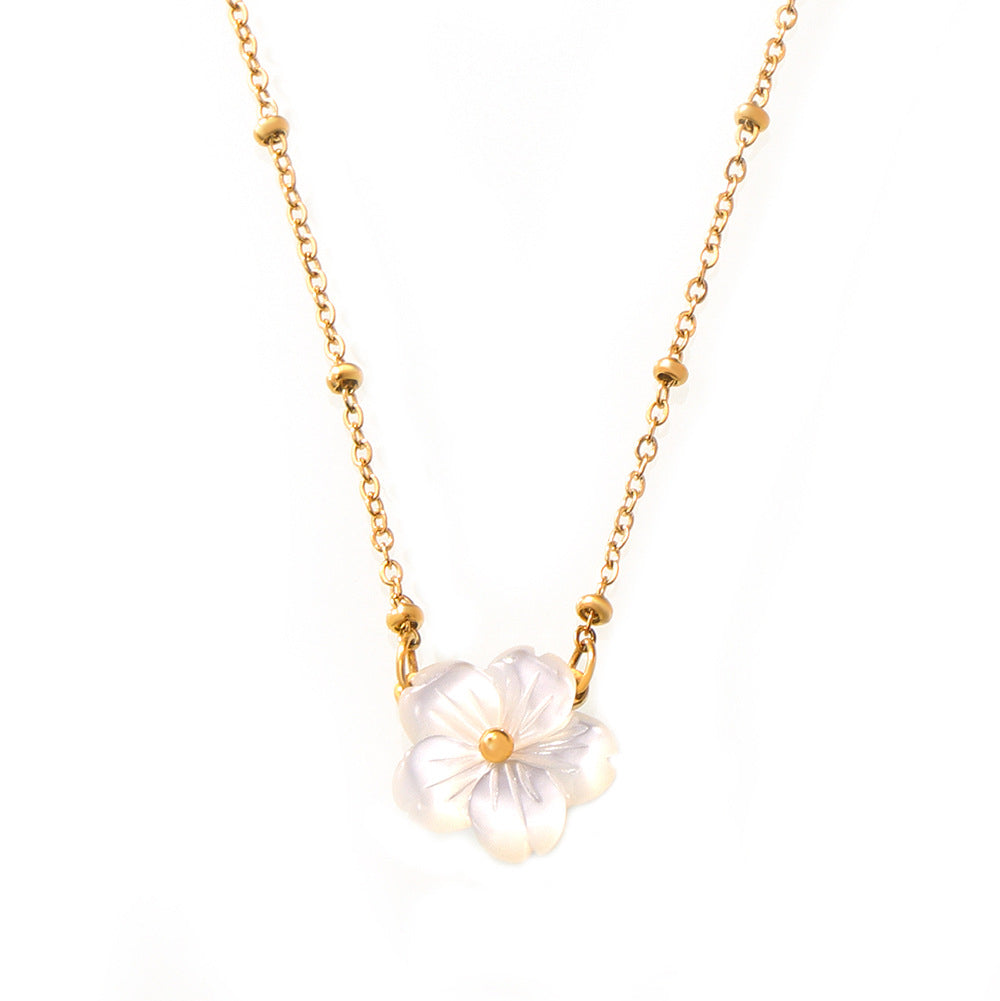 316L Stainless Steel Chic Minimalist Mother-of-Pearl Flower Pendant Necklace - Image 8