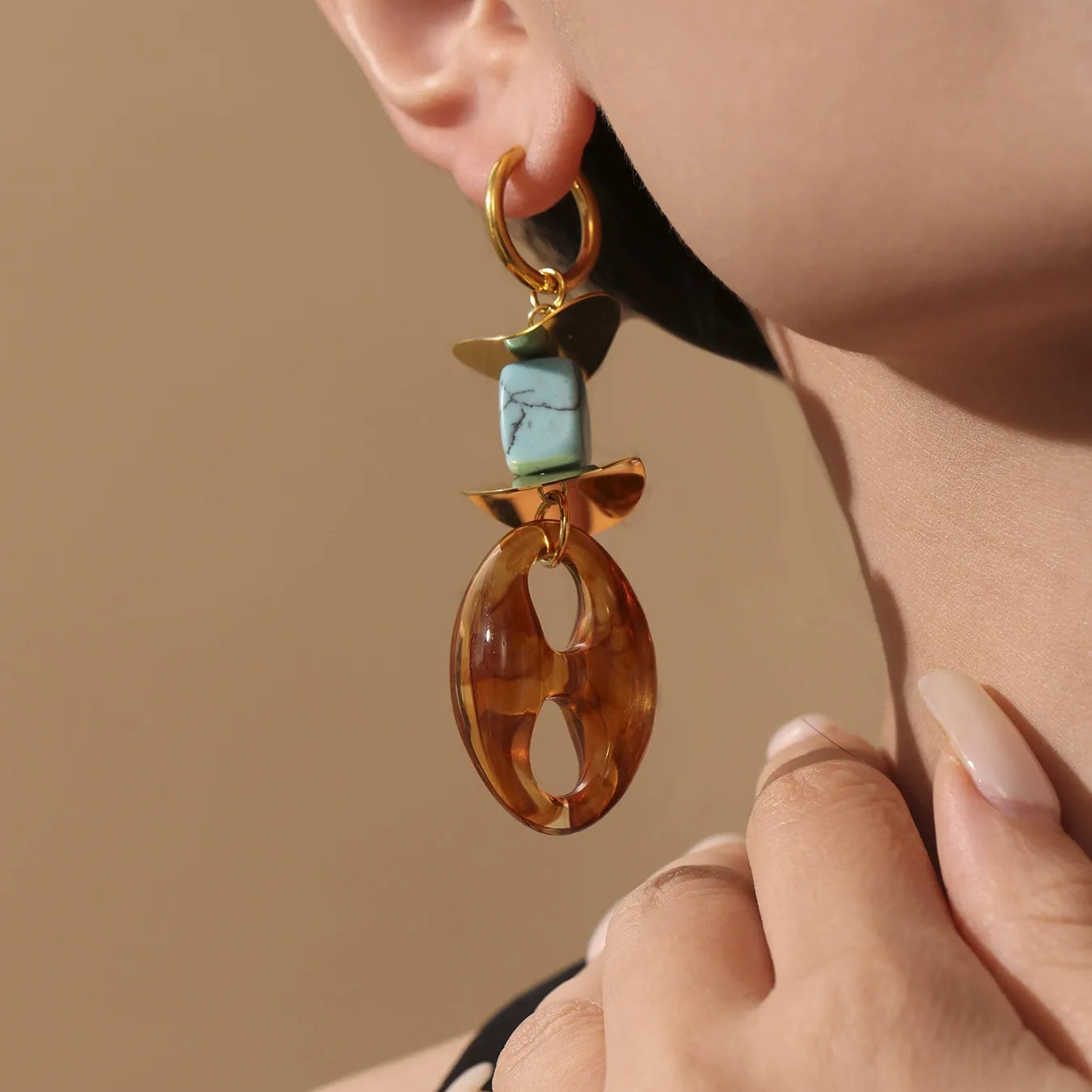 316L Stainless Steel Chic Oval Toggle Drop Earrings - Image 3
