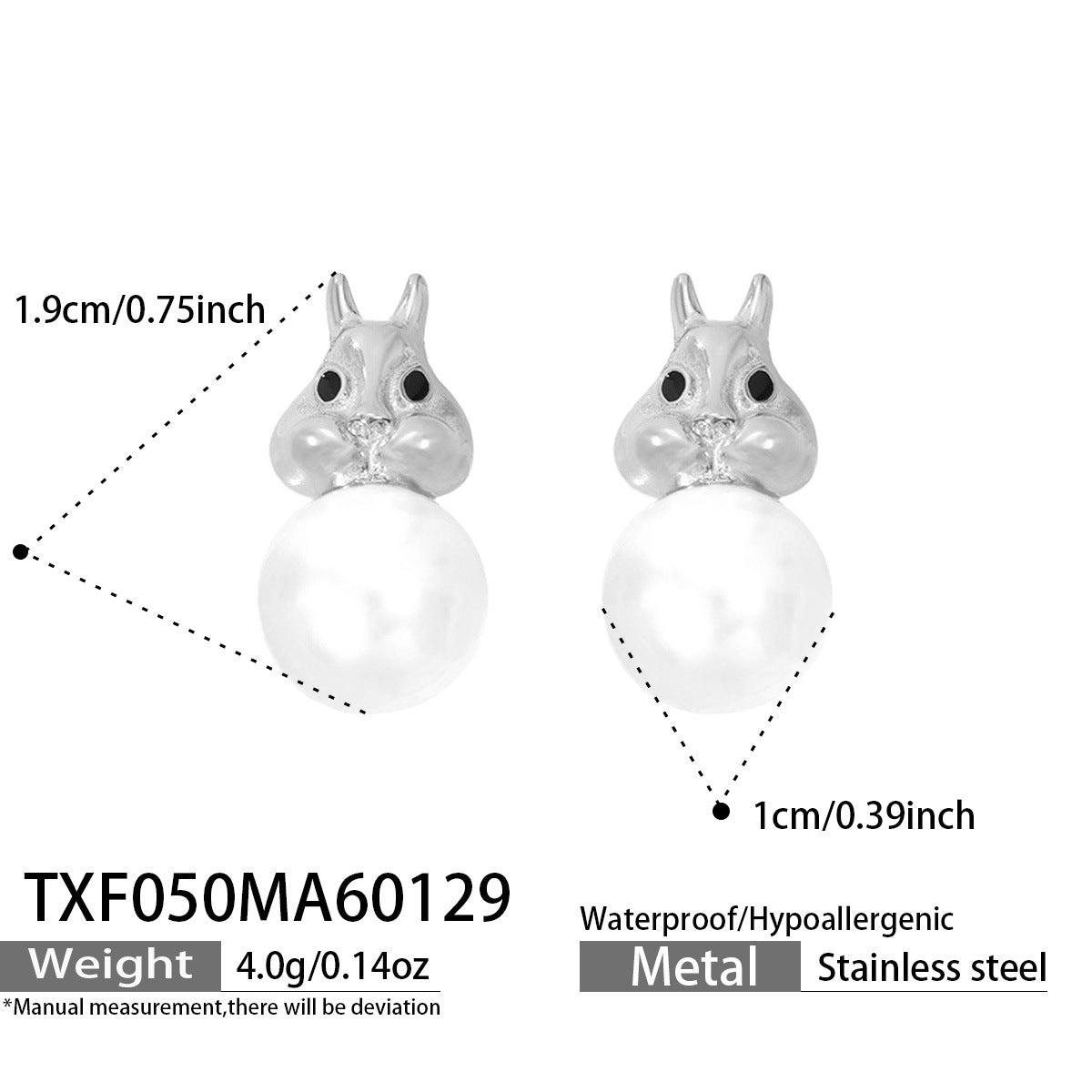 316L Stainless Steel Chic Squirrel Faux Pearl Earrings & Necklace Set - Image 11