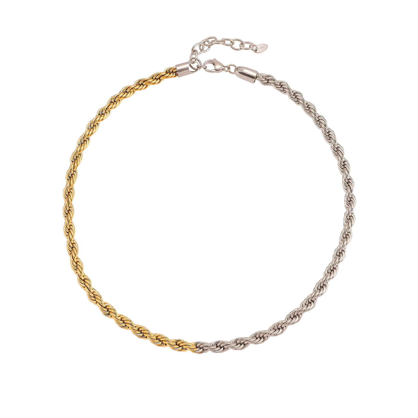 316L Stainless Steel Chunky Two-Tone PVD Gold Plated Twisted Chain Necklace - Image 5
