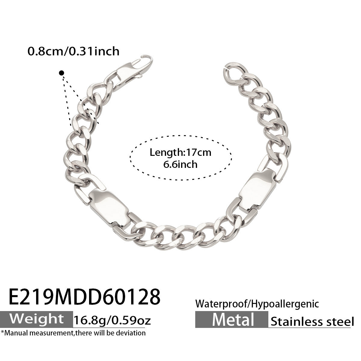 316L Stainless Steel Chunky U-Clasp Cuban Chain Bracelet collection, wholesale waterproof jewelry
