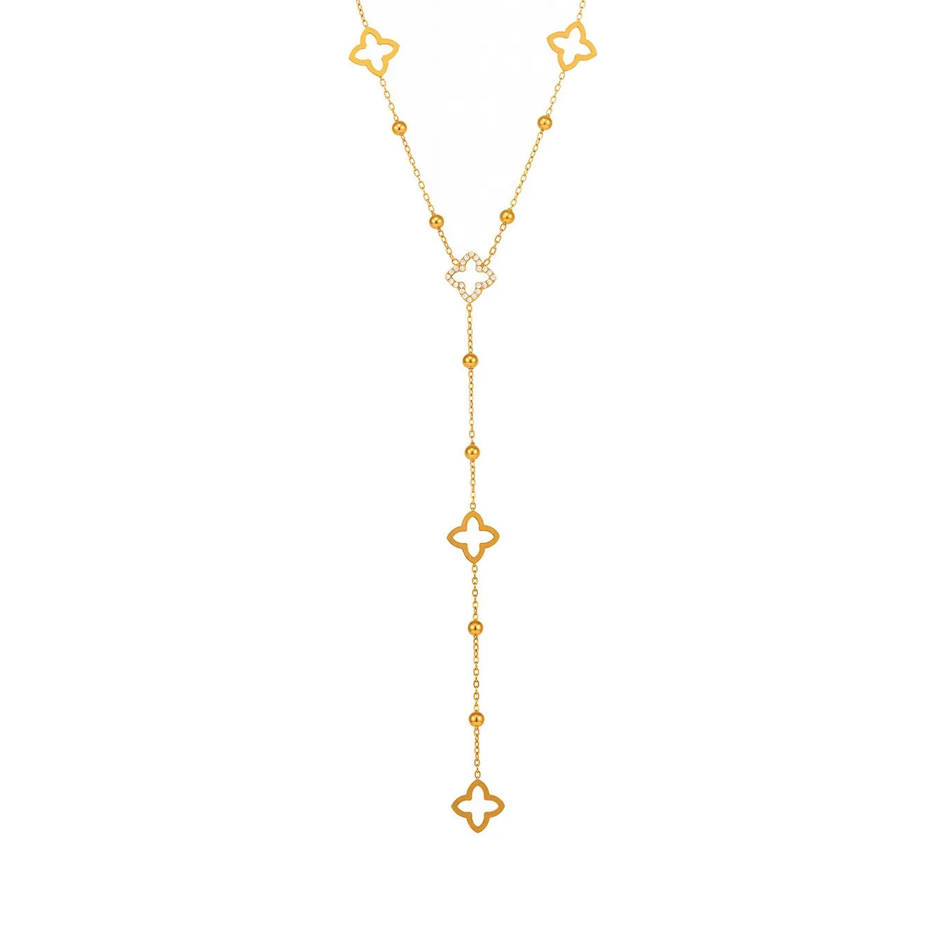316L Stainless Steel Clover Tassel Y-Necklace - Image 5