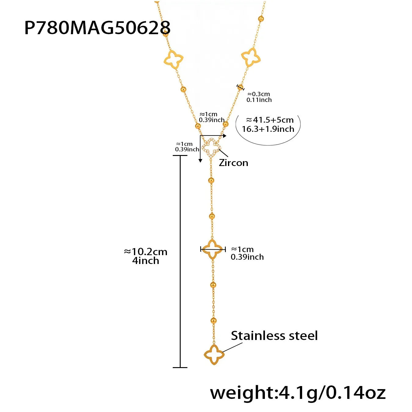 316L Stainless Steel Clover Tassel Y-Necklace - Image 6