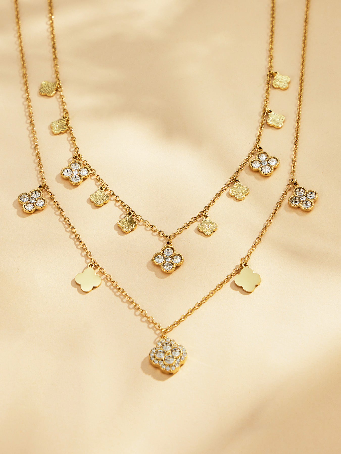 Clover Zircon Stainless Steel Necklace in Steel Color