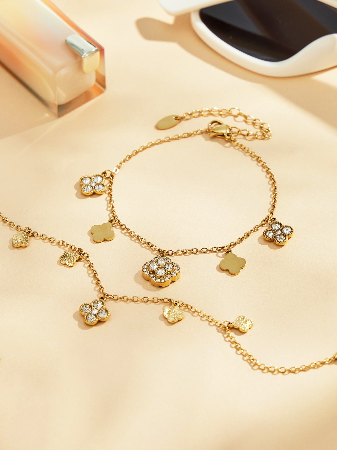 Clover Zircon Stainless Steel Necklace in Gold Color