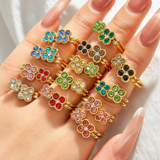316L Stainless Steel 18K PVD Gold Clover Zircon Ring made with 316L stainless steel and 18K PVD gold finish for wholesale jewelry buyers - image 28
