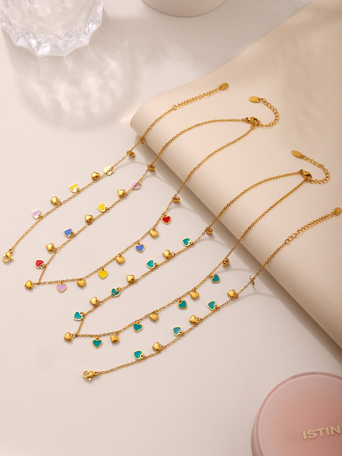 316L Stainless Steel Colorful Enamel Heart Pendant Necklace and Bracelet Set - Image 14