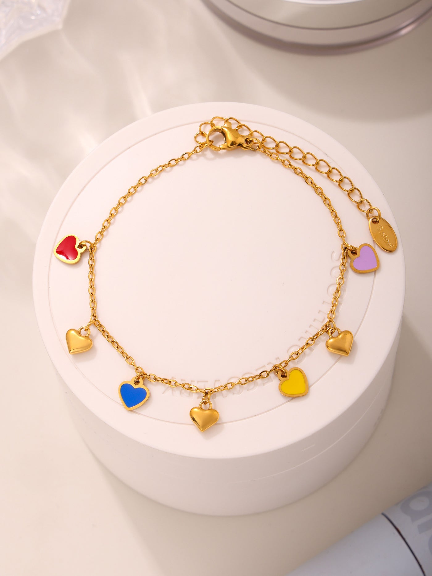 316L Stainless Steel Colorful Enamel Heart Pendant Necklace and Bracelet Set - Image 3