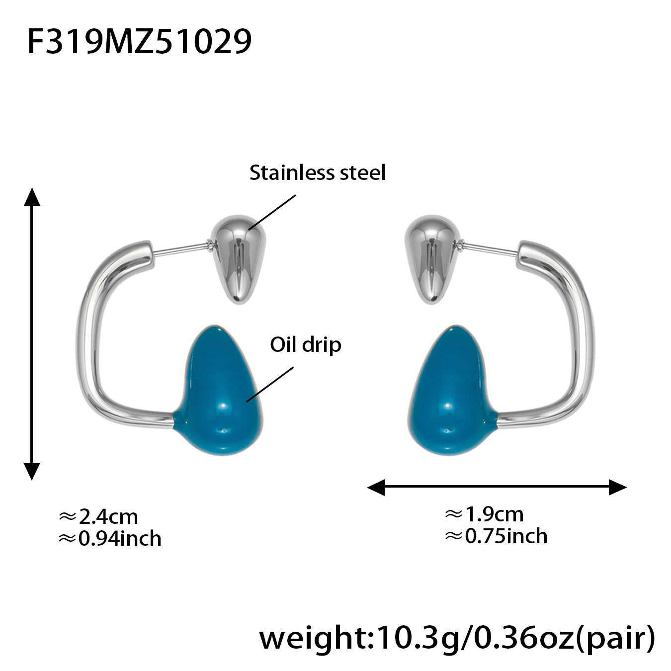316L Stainless Steel Colorful Enamel Teardrop Earrings - Image 10