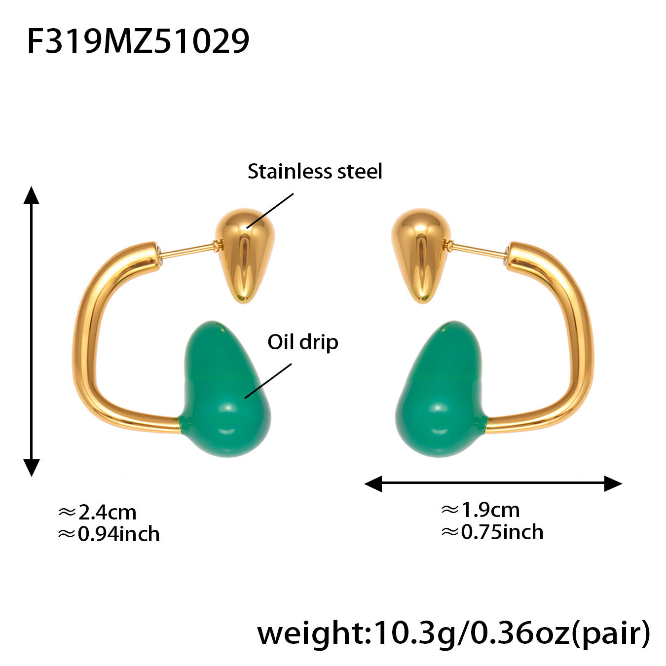 316L Stainless Steel Colorful Enamel Teardrop Earrings - Image 5
