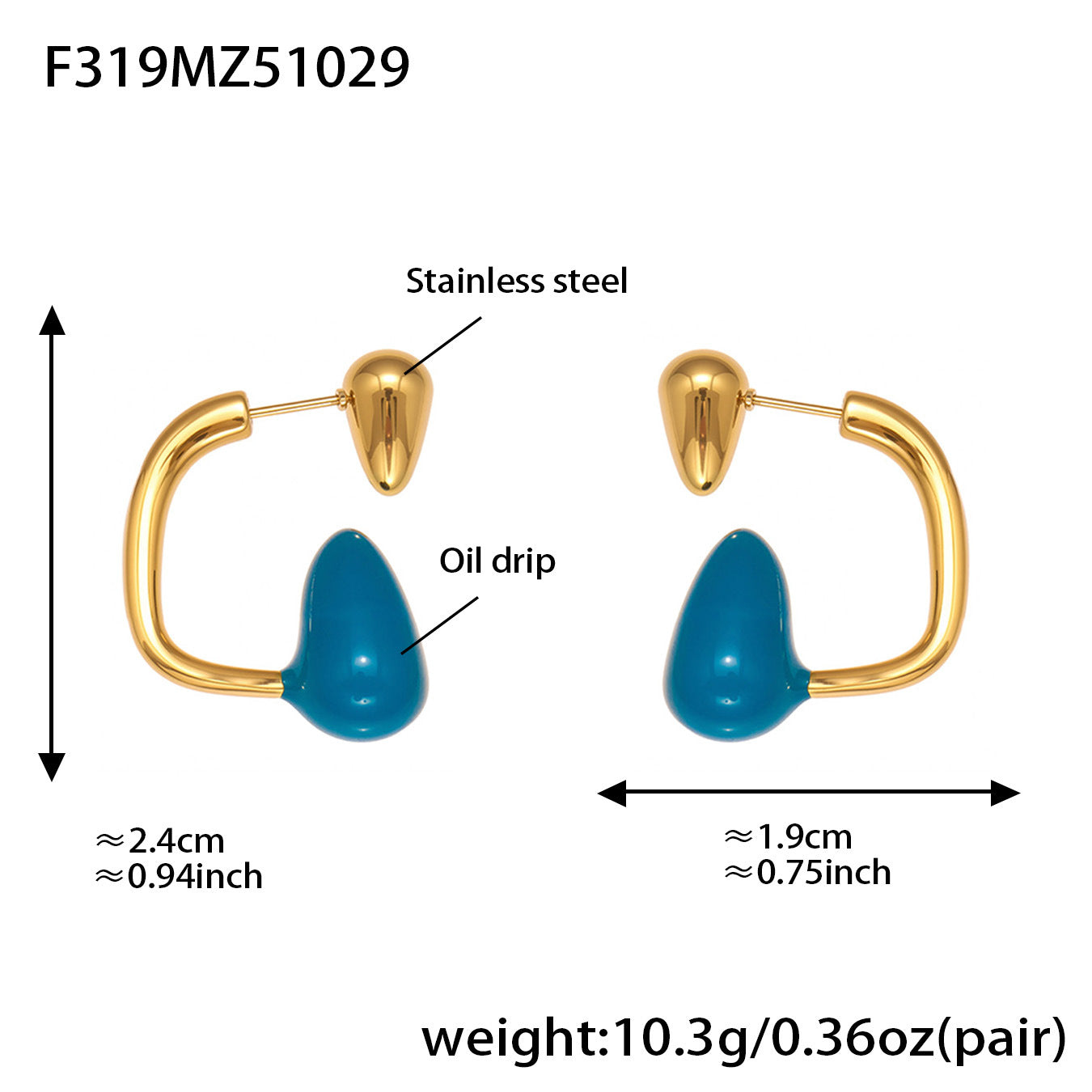 316L Stainless Steel Colorful Enamel Teardrop Earrings - Image 6