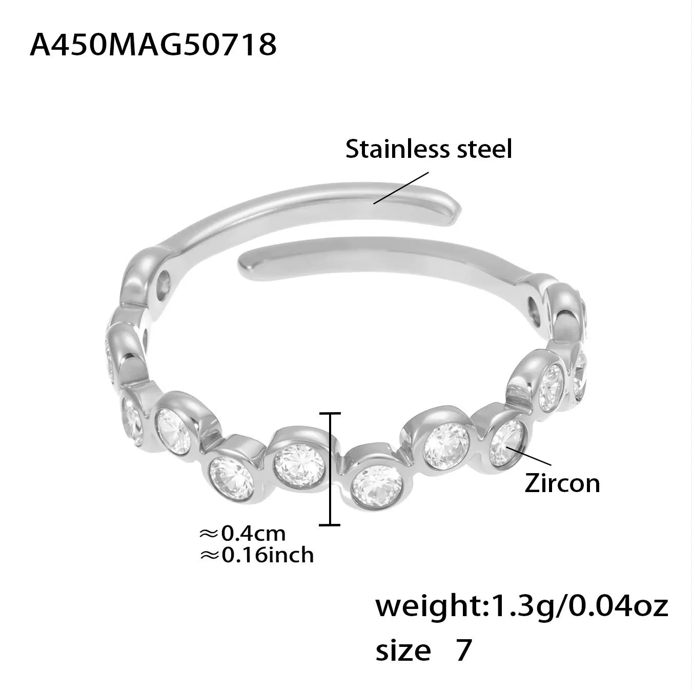 316L Stainless Steel Colorful Zircon Adjustable Ring - Image 7