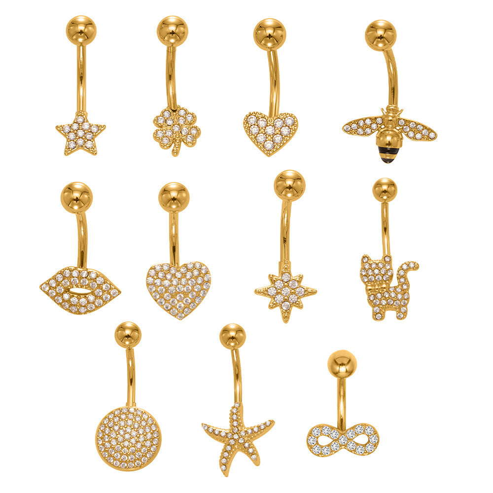 316L surgical steel CZ belly button rings wholesale mixed charm collection, navel piercing jewelry bulk supply