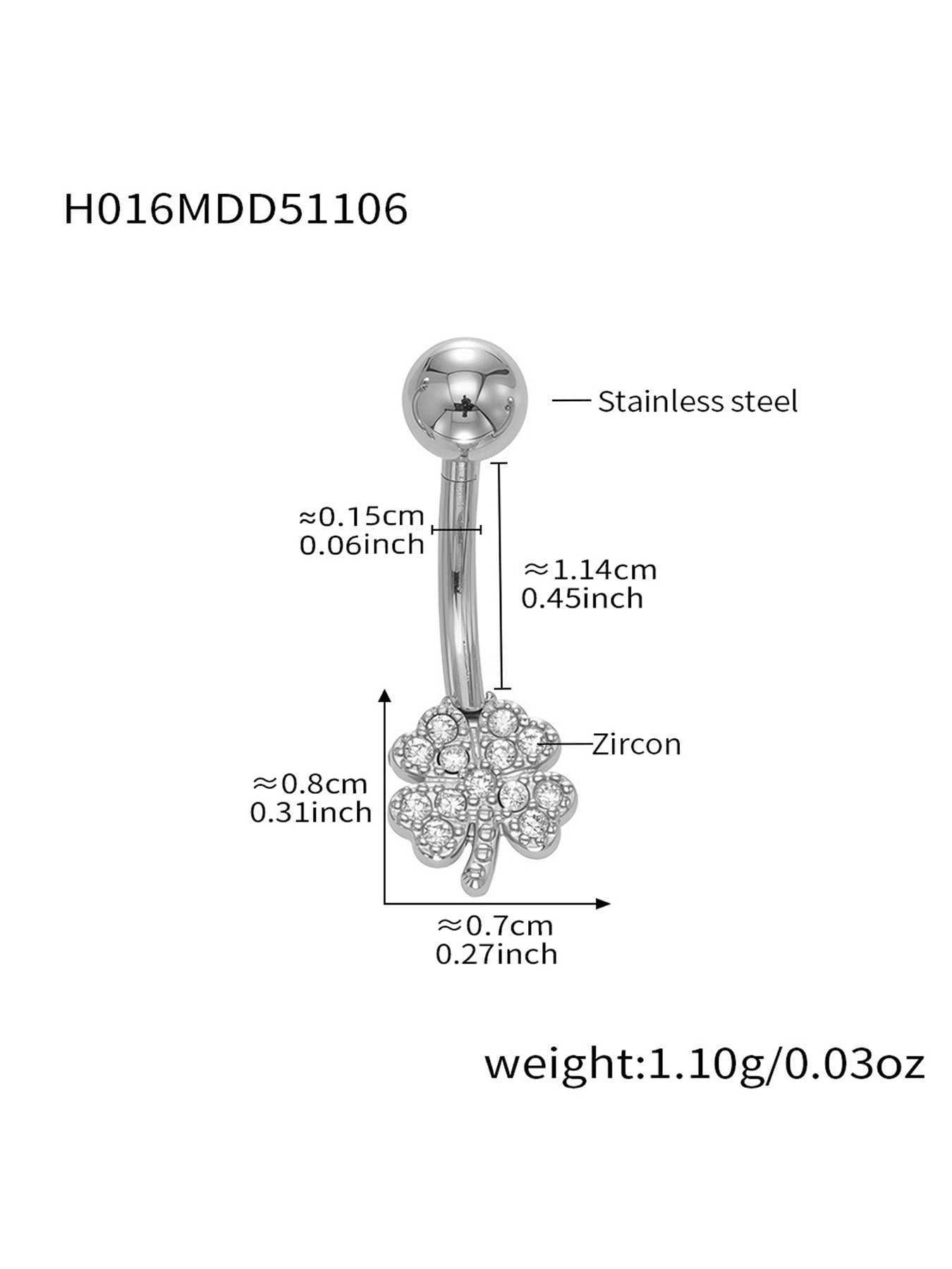 Silver CZ heart charm belly button ring for piercing studios, wholesale body jewelry supply