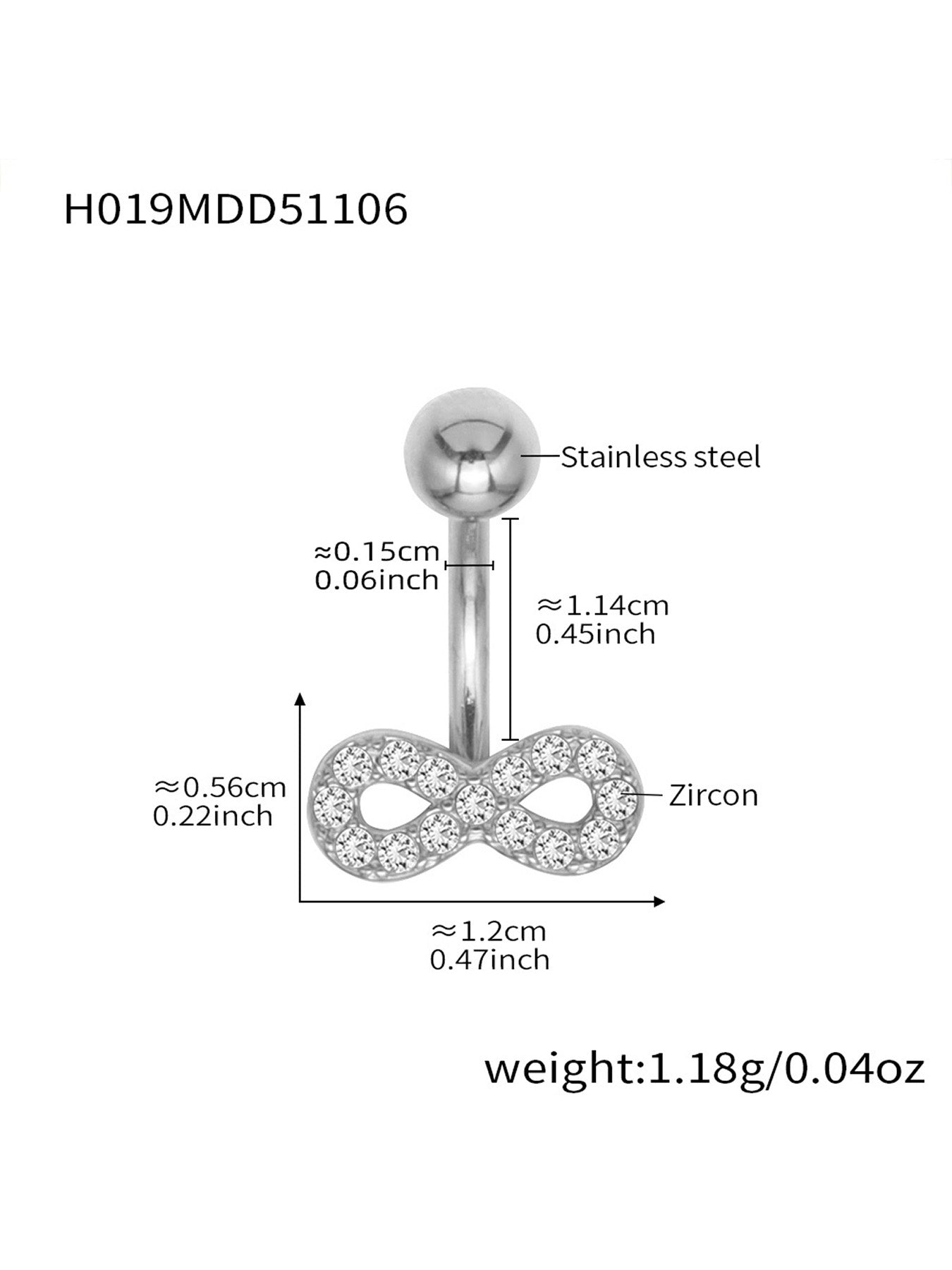Silver CZ bee belly button ring for navel piercing, hypoallergenic wholesale body jewelry